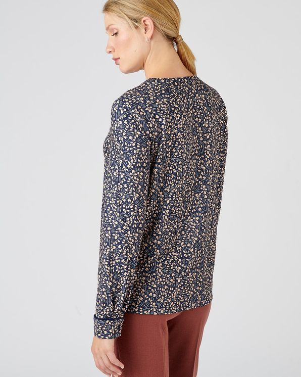 Blouse in warm tricot met print, gerecycleerde vezels