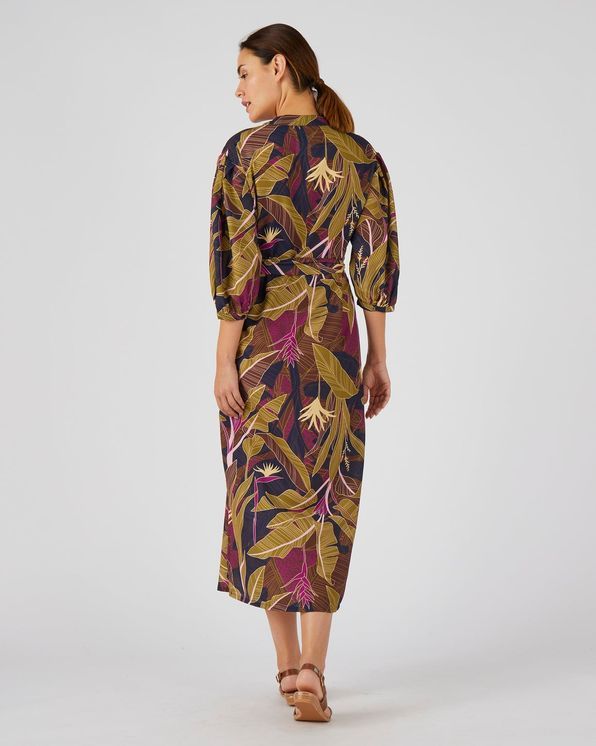 Lange jurk in soepele crêpestof met tropische print