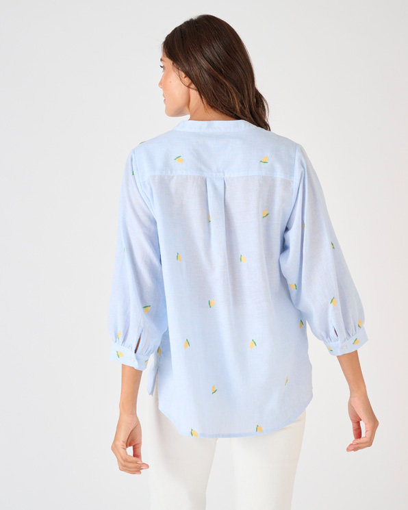 Blouse rayée et brodée citrons