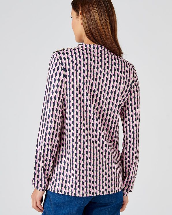 T-shirt met opstaande kraag in warm tricot met grafische print