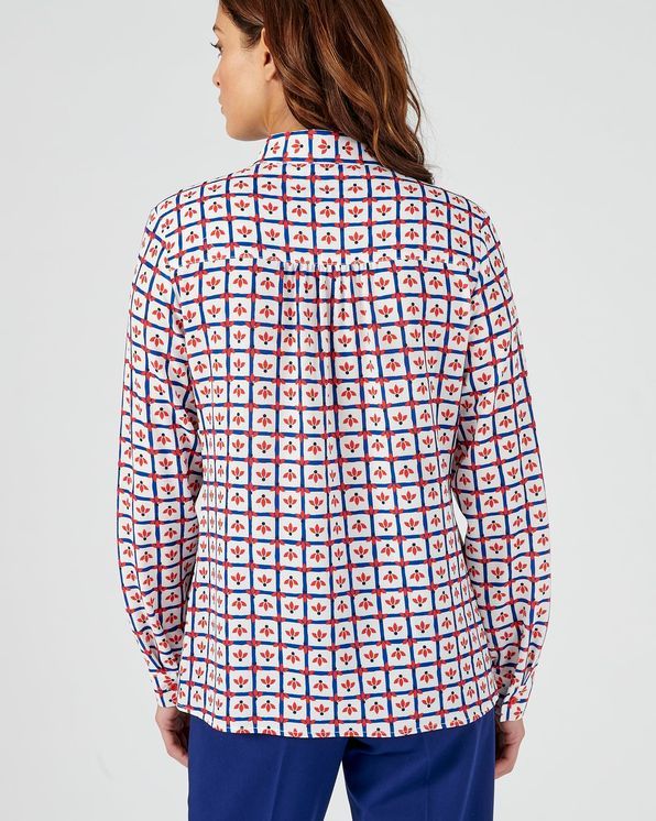 Blouse in crêpe met stretch en reliëf, ruitjesmotief met bloemen