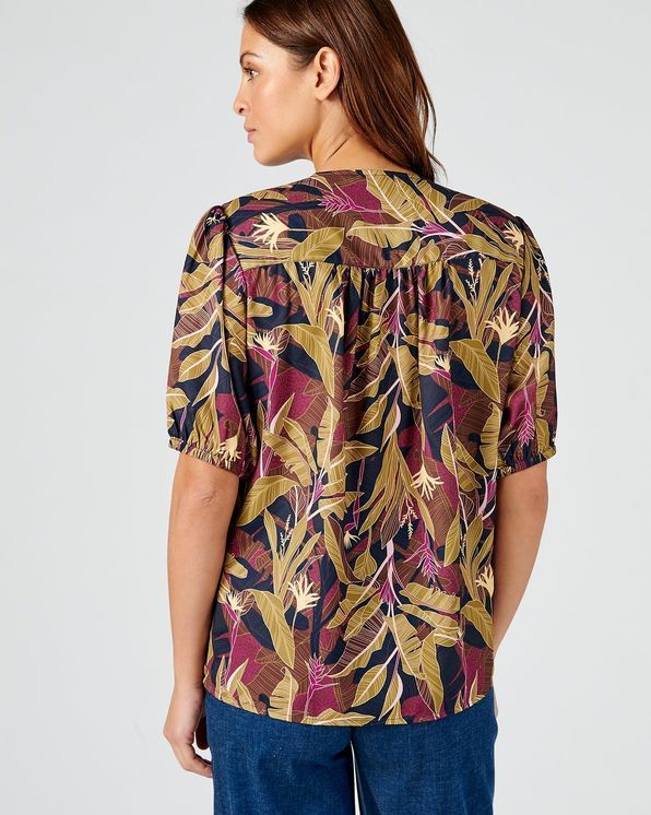 Blouse in soepele crêpe met tropische print