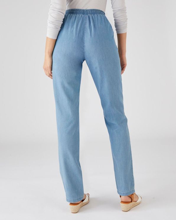 Pantalon jambes droites Toile chambray