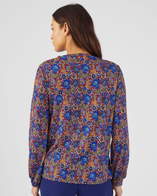 Gebloemd T-shirt in stretch crêpe stof met glanzend garen
