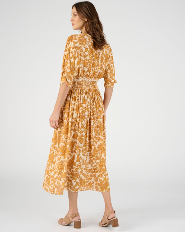 Robe longue à smocks pure viscose reliéfée