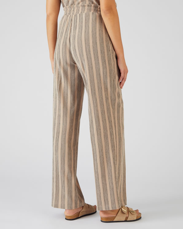 Pantalon large maille jacquard stretch rayée