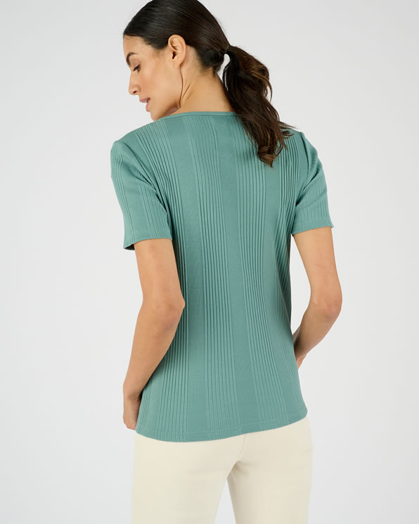 T-shirt avec jeux de fines côtes pur coton