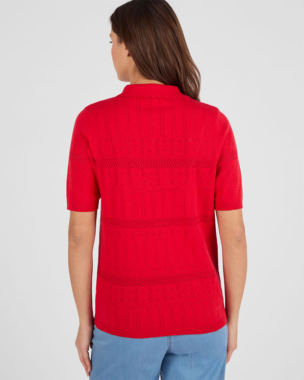 Pull col polo maille ajourée
