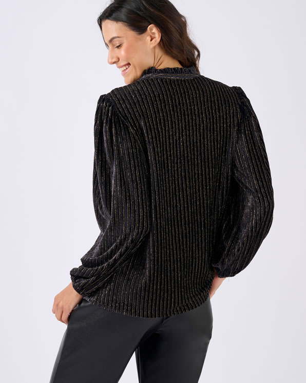 Overhemdblouse velours gestreept