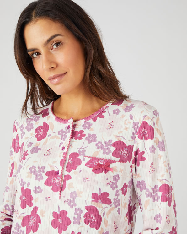Chemise de nuit maille côtelée, intérieur légèrement gratté