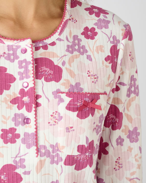 Pyjama maille côtelée, intérieur légèrement gratté