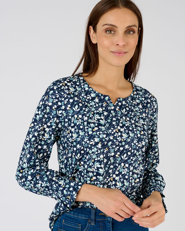 T-shirt van warm tricot met bloemenprint