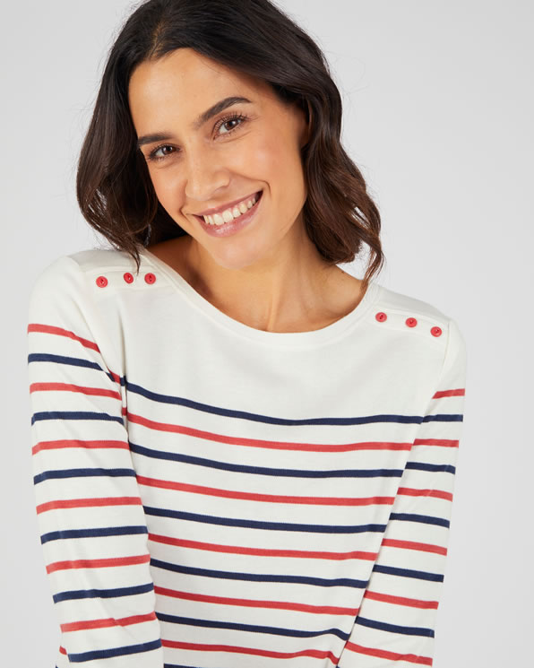 Gestreept T-shirt van interlock mesh