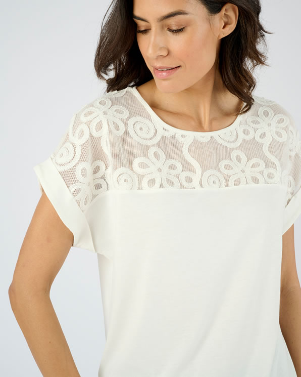 T-shirt met T-mouwen van twee materialen