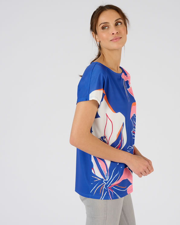 T-shirt van crêpe met bloemenprint aan de voorkant