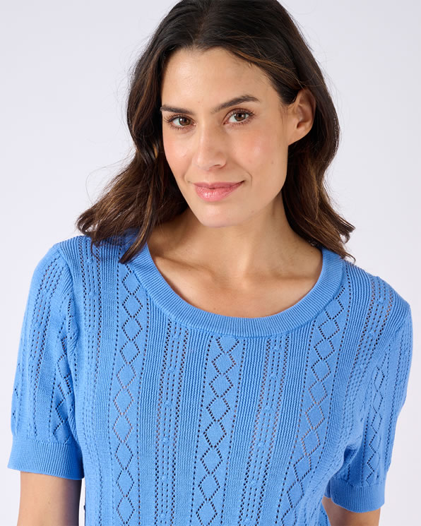 Pull pur coton maille jacquard ajourée
