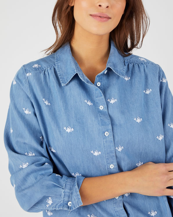 Geborduurde blouse van katoen en lyocell Tencel™ vezels