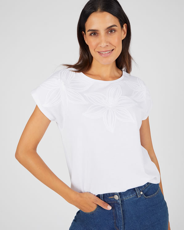 T-shirt met ton-sur-ton borduursel