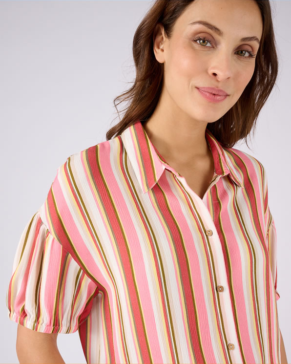 Gestreepte overhemdblouse van crêpestof zuivere viscose vezels