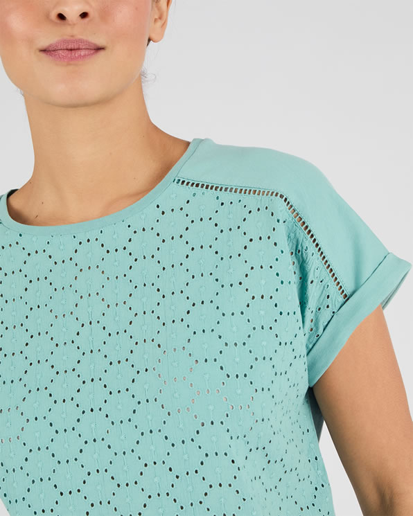 T-shirt bi-matière broderie anglaise