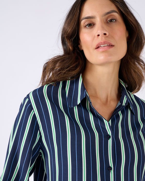 Gestreepte overhemdblouse van zuivere viscose