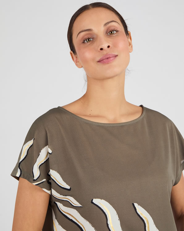Gebreid crêpe T-shirt met bladmotief