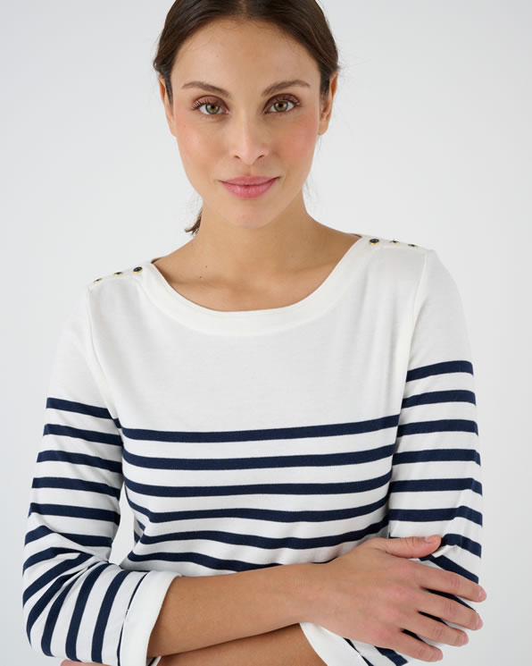 Effen of gestreept T-shirt met 3/4 mouwen