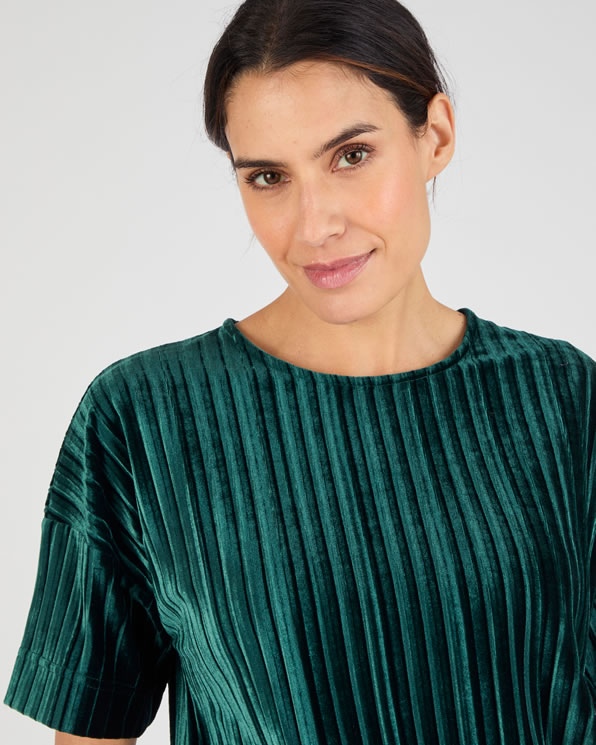 Fluwelen geplooid satijnen T-shirt