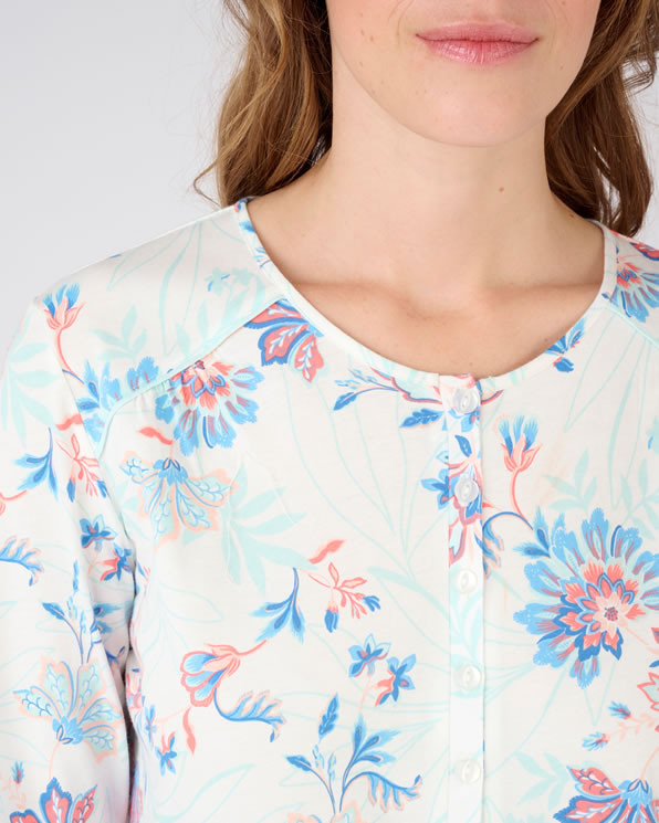 Chemise de nuit maille jersey pur coton peigné imprimé fleurs