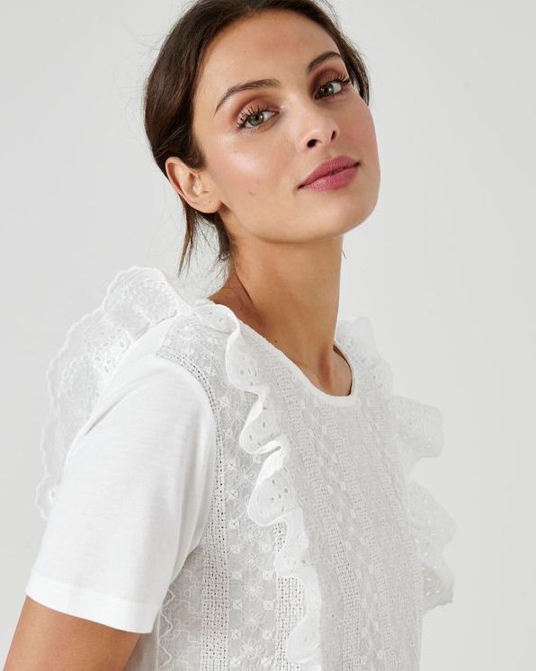 T-shirt in 2 stoffen met broderie anglaise
