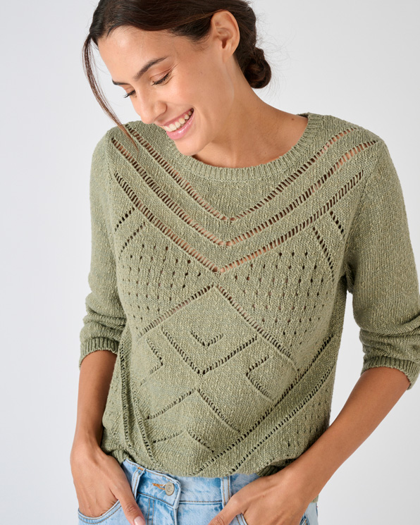 Pull maille ajourée pur coton