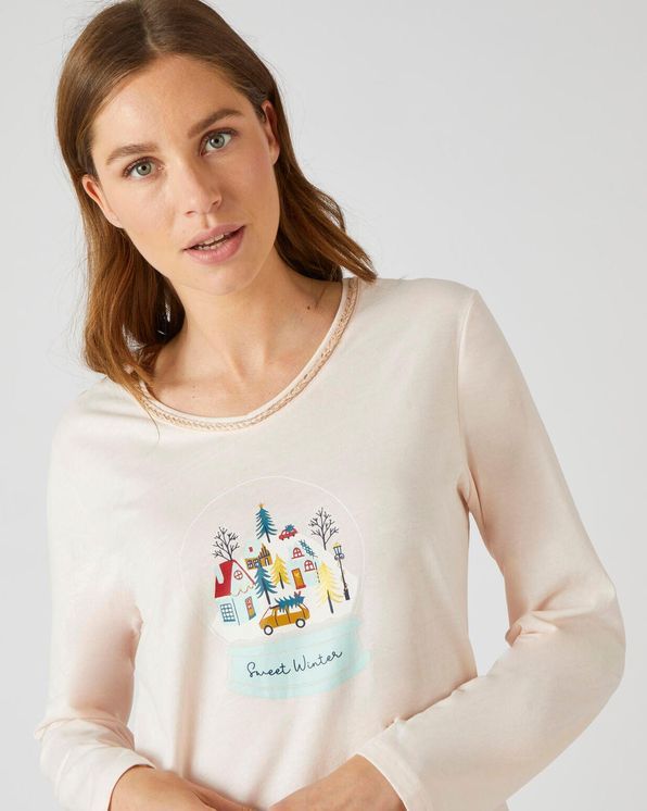Chemise de nuit Maille jersey pur coton peigné motifs de Noël
