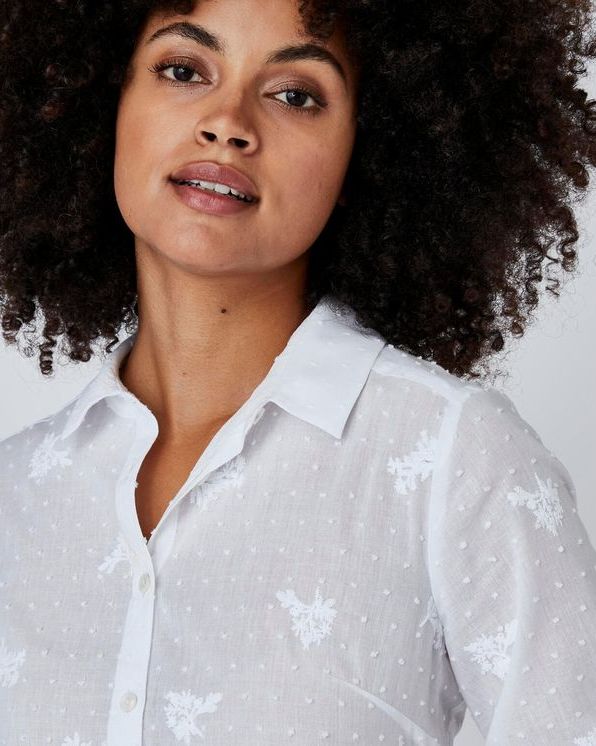 Chemisier pur coton plumetis et broderie