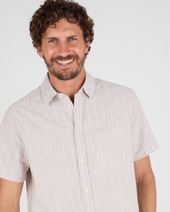 Overhemd korte mouwen mix van linnen en katoen