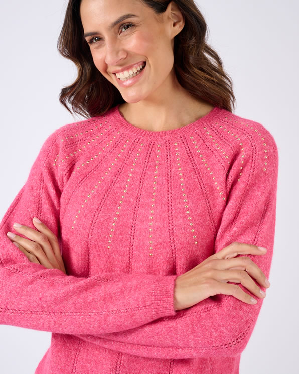 Thermolactyl trui van opengewerkt tricot met stras