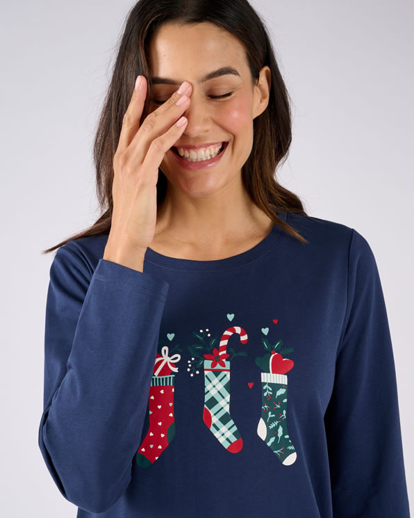 Kerstnachthemd van jerseytricot zuiver katoen