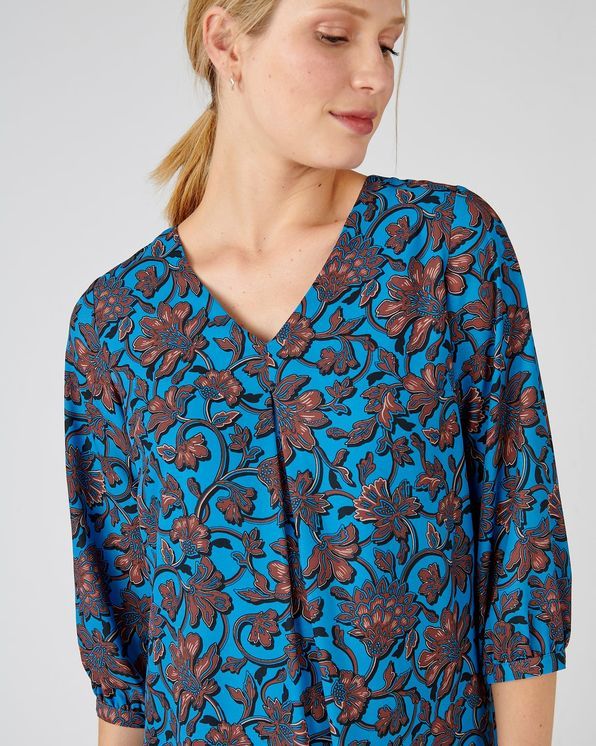 Wijde jurk in soepele crêpe met print