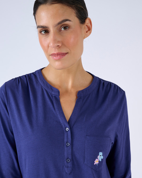 T-shirt de pyjama col tunisien en pur coton