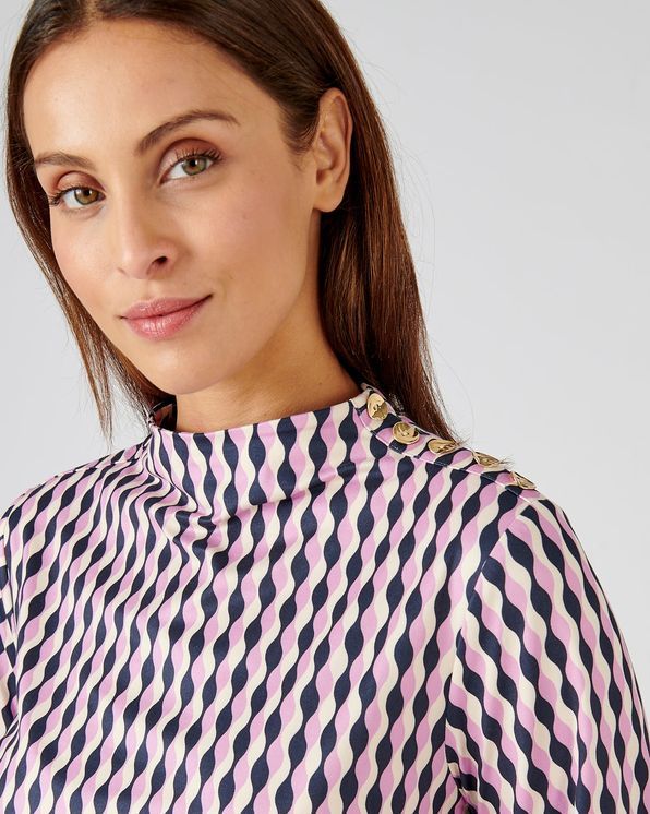 T-shirt met opstaande kraag in warm tricot met grafische print