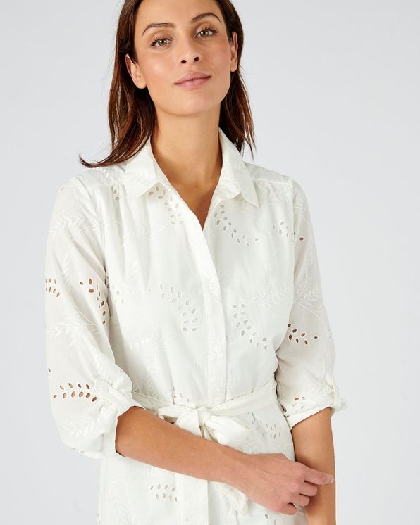Jurk in broderie anglaise, zuiver katoen