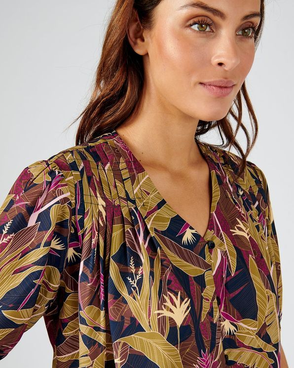 Blouse in soepele crêpe met tropische print