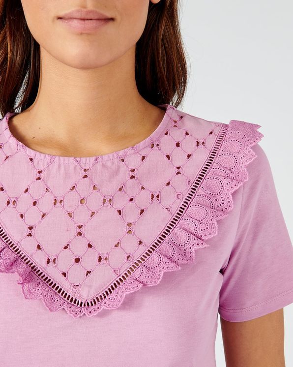 T-shirt in zuiver katoen met broderie anglaise