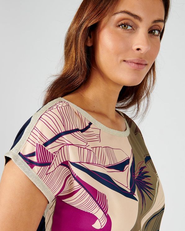 T-shirt in 2 stoffen met tropische print