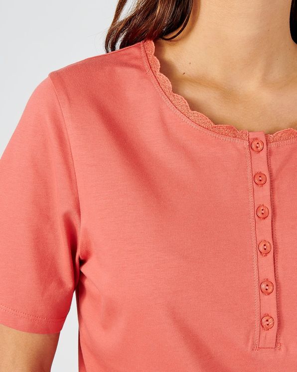 T-shirt pur coton col fantaisie