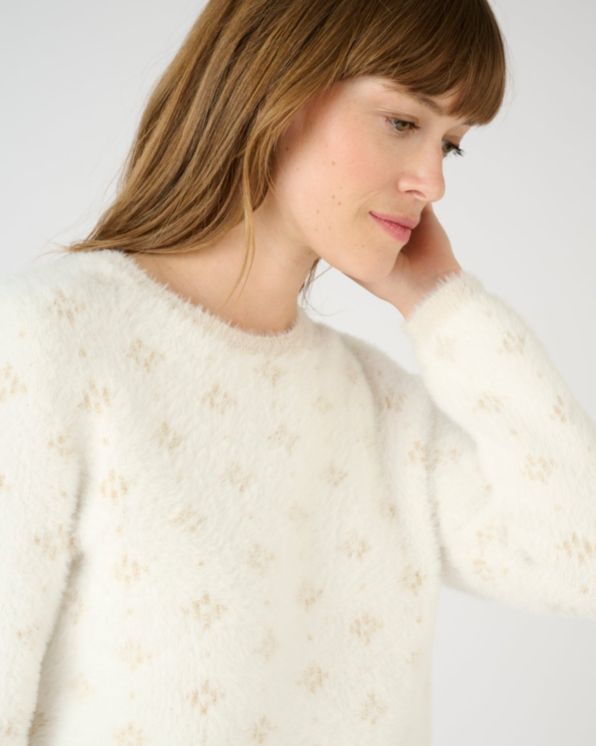 Pull maille poilue jacquard brillant