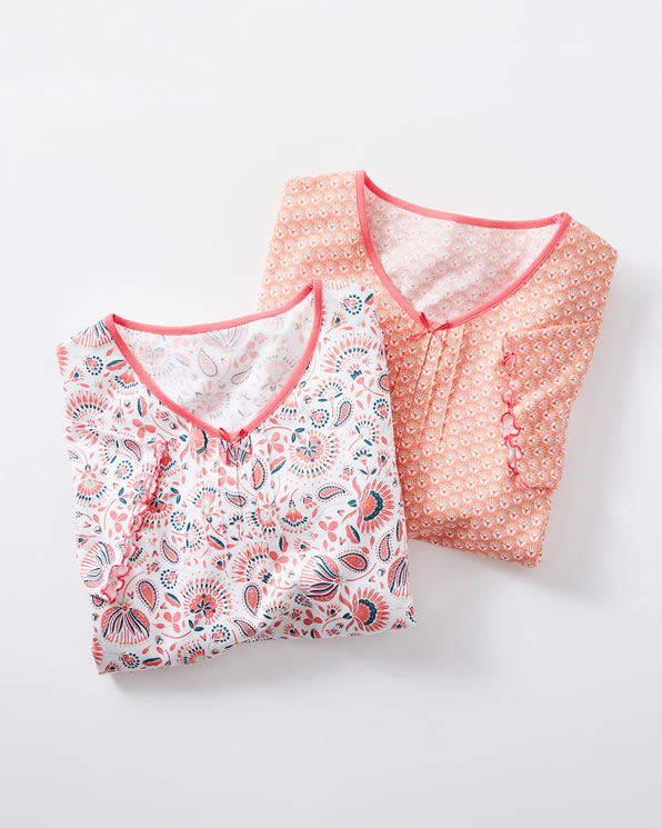 Lot de 2 chemises de nuit jersey pur coton peigné