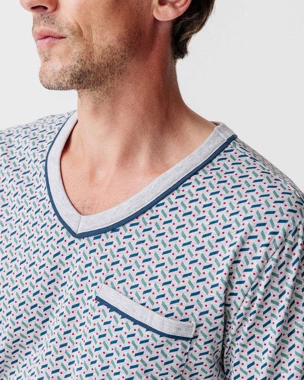 Pyjama maille jersey coton mélangé imprimé cravate
