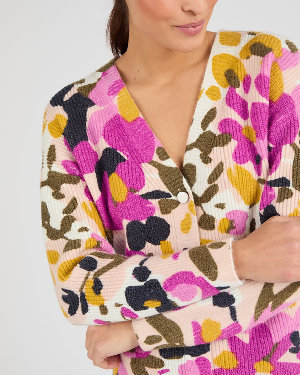 Cardigan in ribtricot met bloemenprint