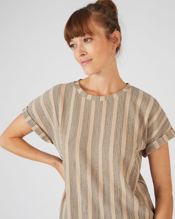 Gestreept gebreid T-shirt met structuur