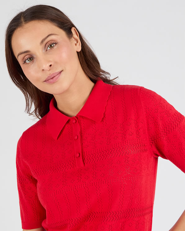 Pull col polo maille ajourée